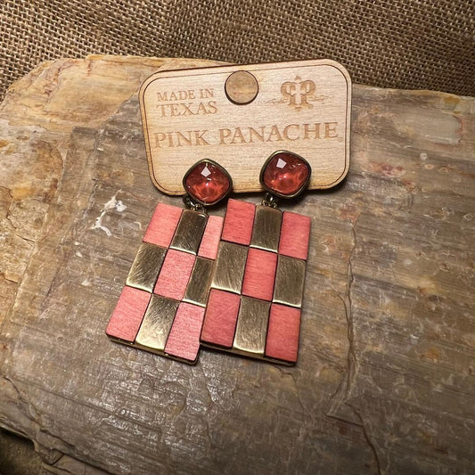 Apricot and Gold Checked Earrings