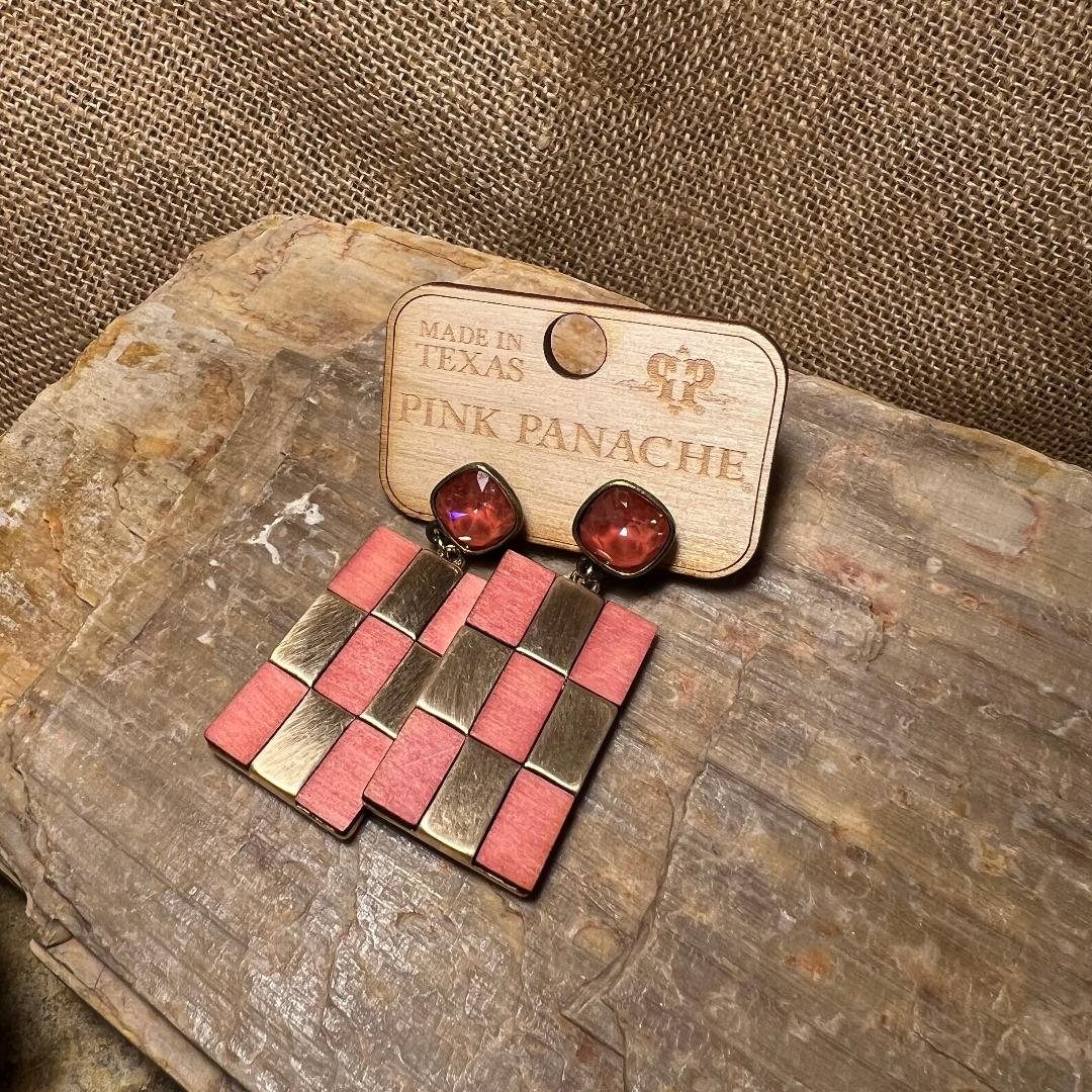 Apricot and Gold Checked Earrings