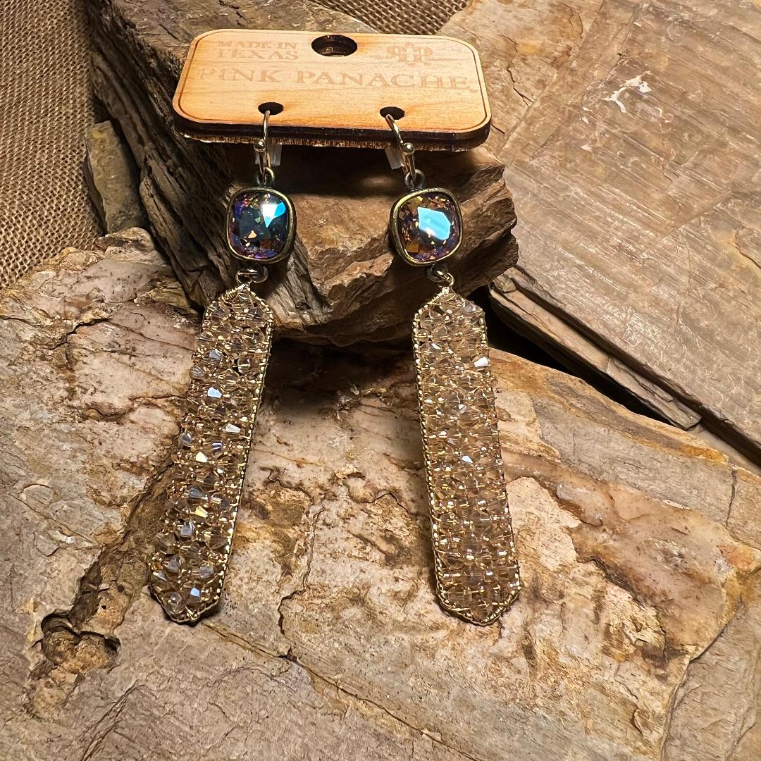 Crystal and Bead Long Earrings