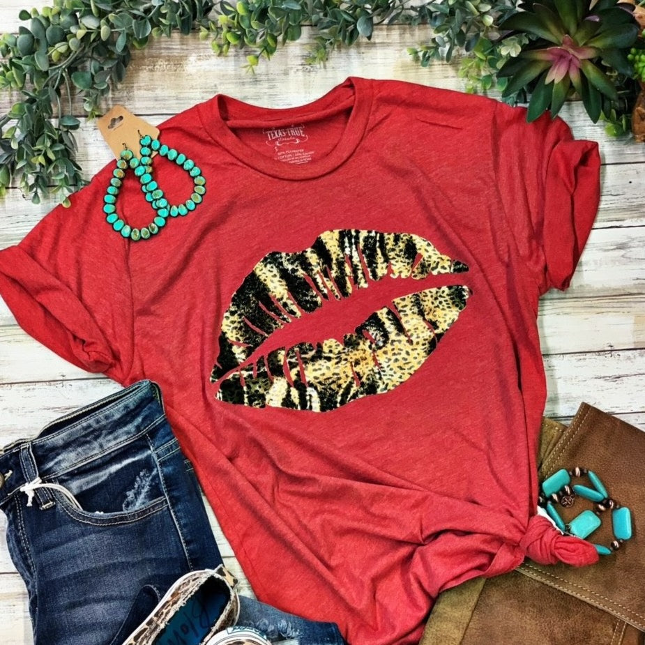 Lips Tee With Leopard Foil