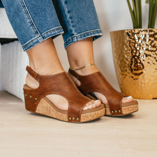 Corkys Whiskey Smooth Carley Wedge Sandals