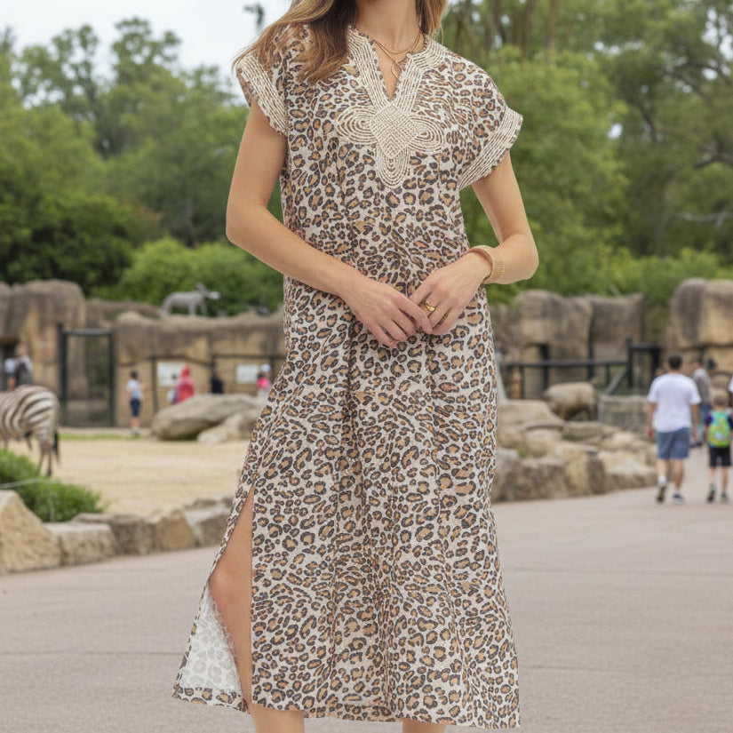 Leopard Print Short Sleeve Dress
