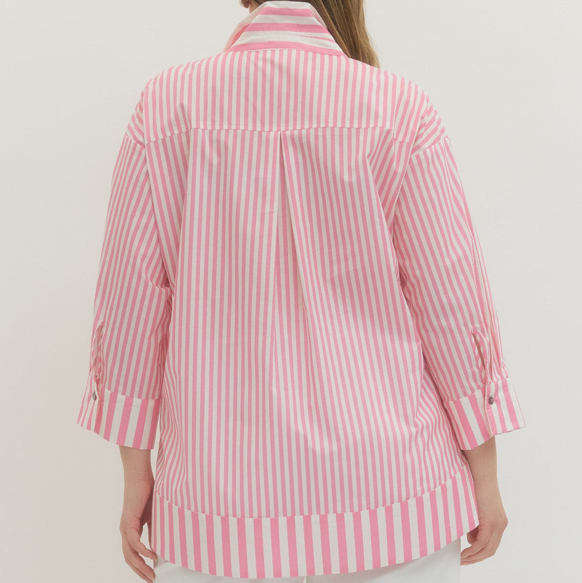Pink Stripe Top With Pearl Button