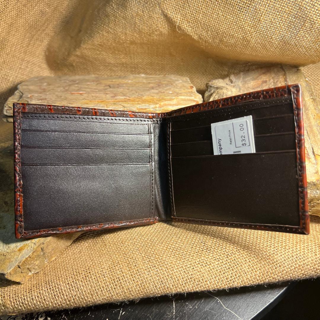 Bi-Fold Croc Print Leather Wallet