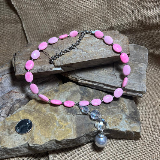 Beautiful Pink & Crystal Bead Necklace