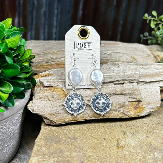 Pearl Coin Drop Earrings