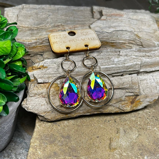 AB Teardrop and Circle Earrings