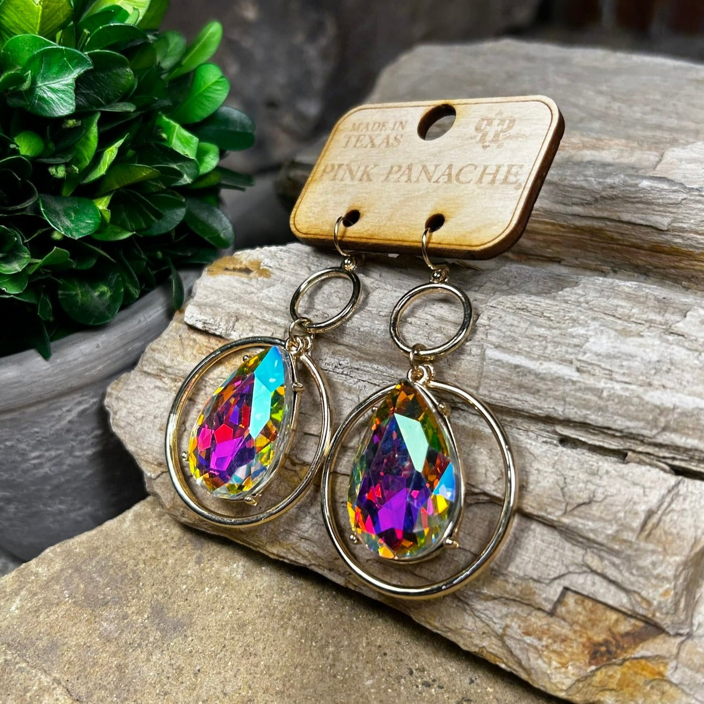 AB Teardrop and Circle Earrings