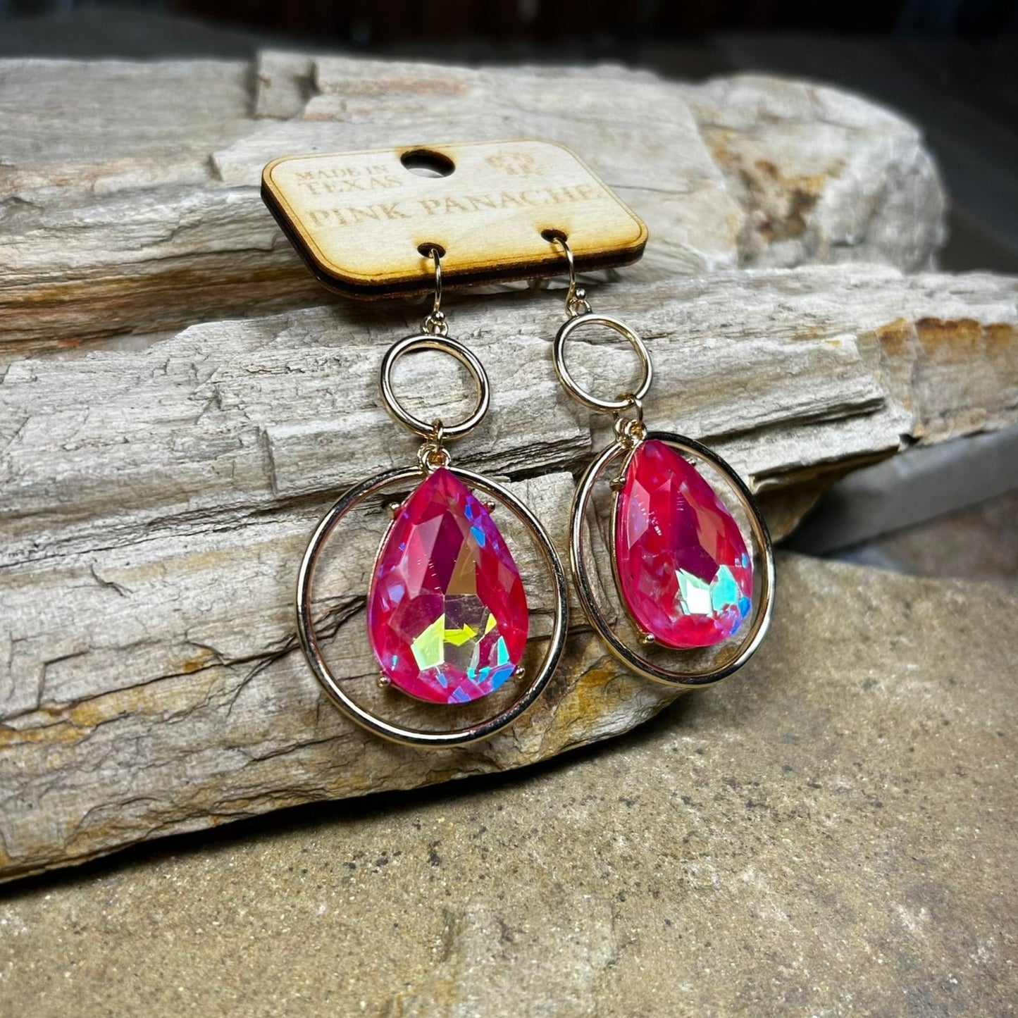 Pink Teardrop Circle Earrings