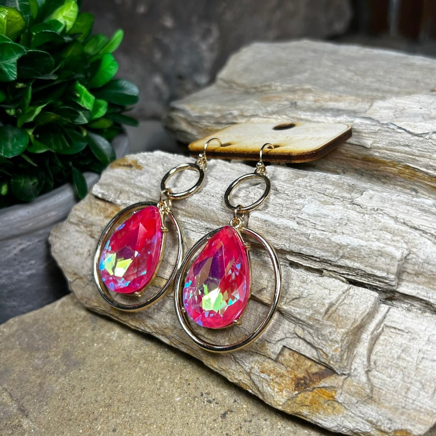 Pink Teardrop Circle Earrings