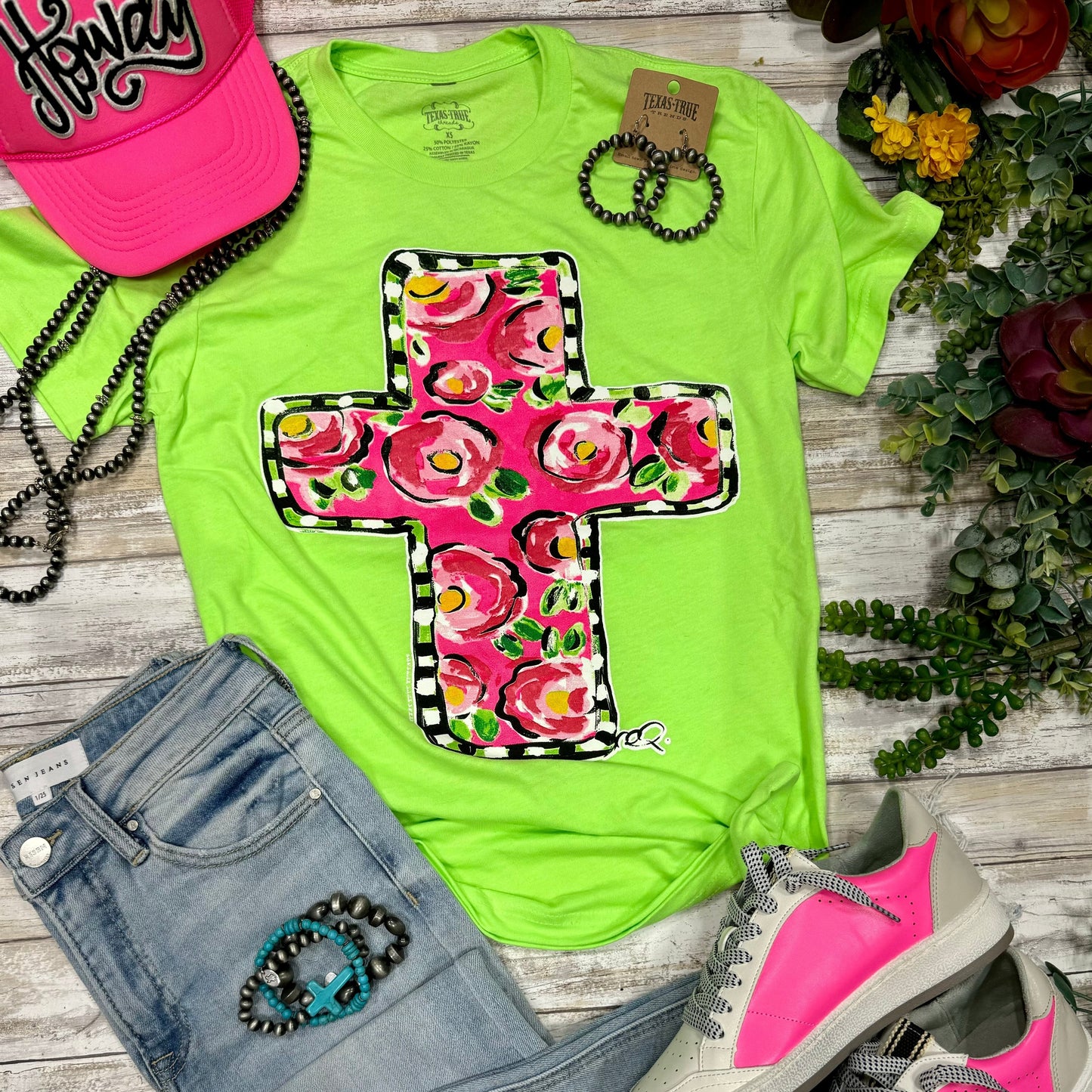 Callie Ann Stelter Pink Floral Cross Tee