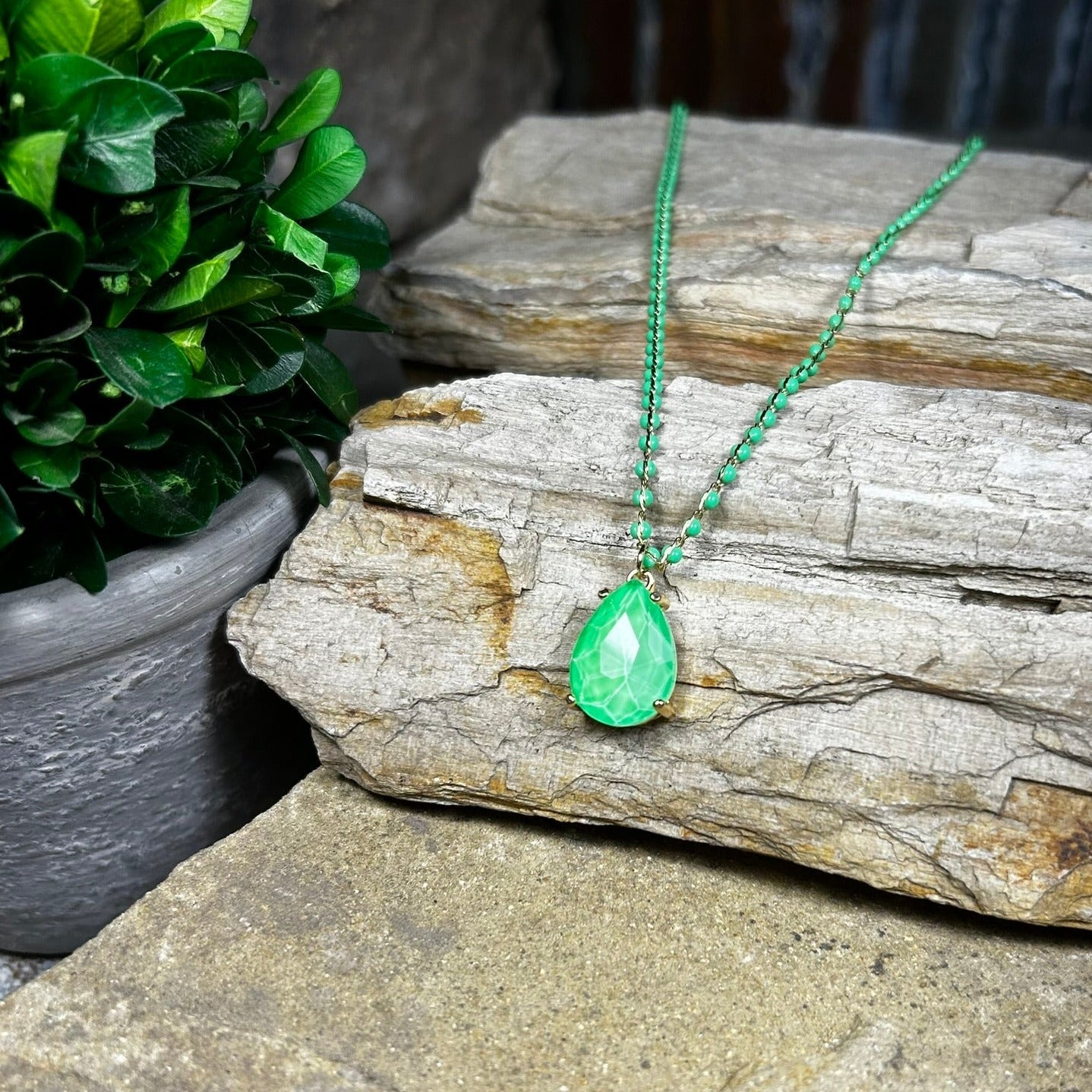 Neon Green Teardrop Necklace