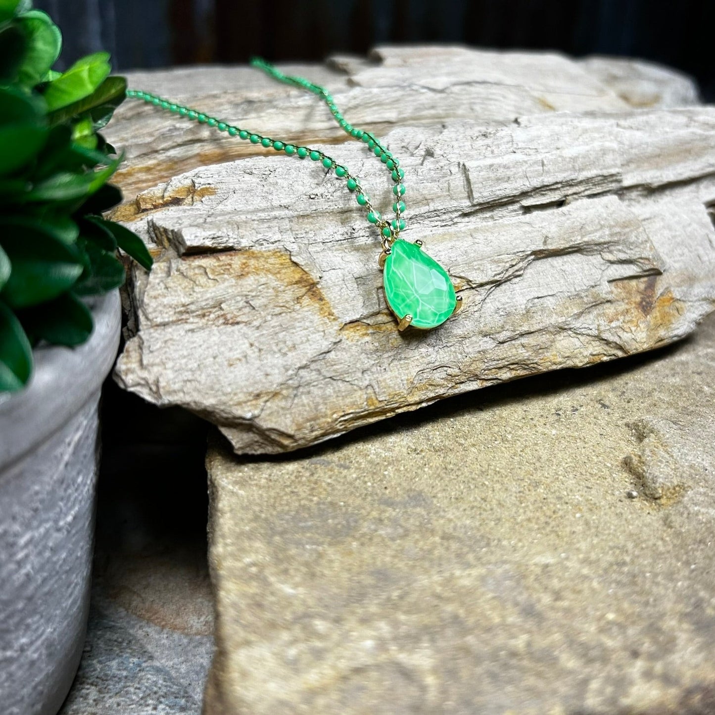 Neon Green Teardrop Necklace