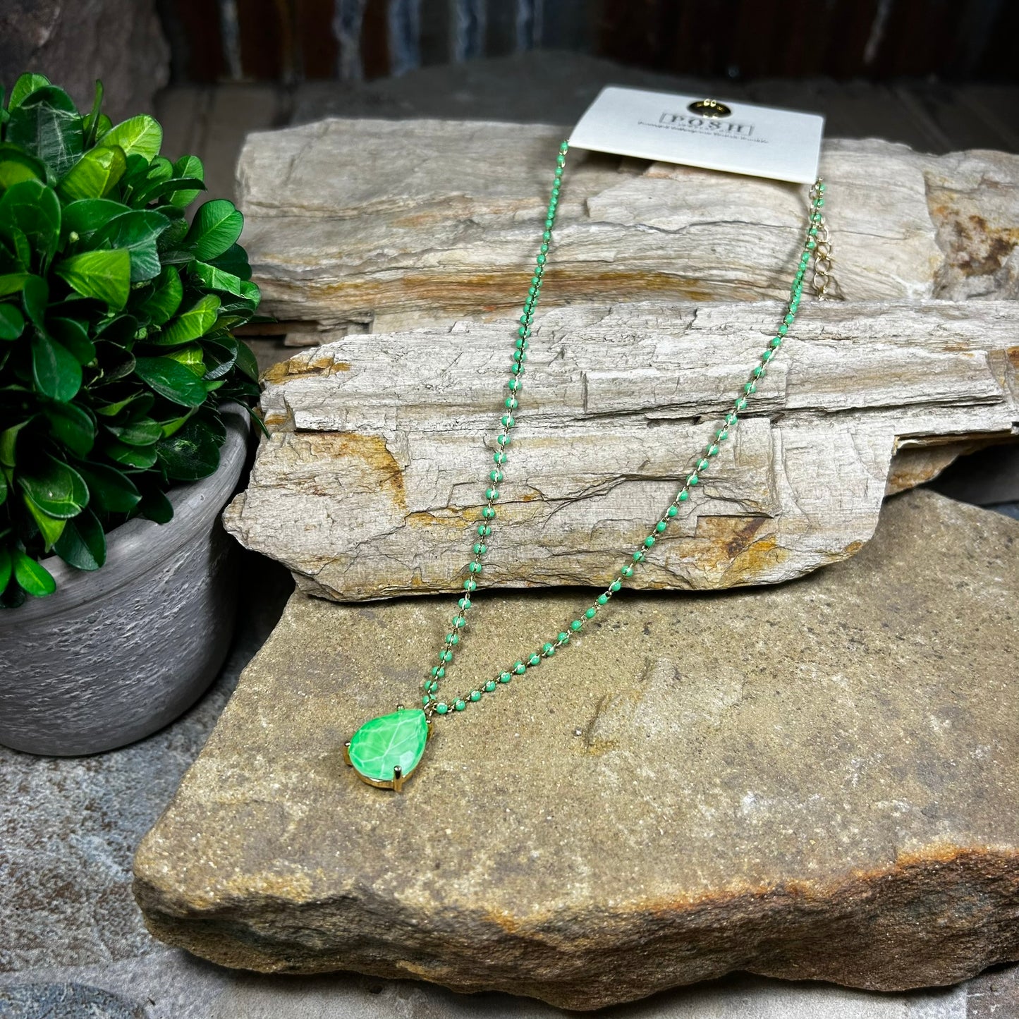 Neon Green Teardrop Necklace