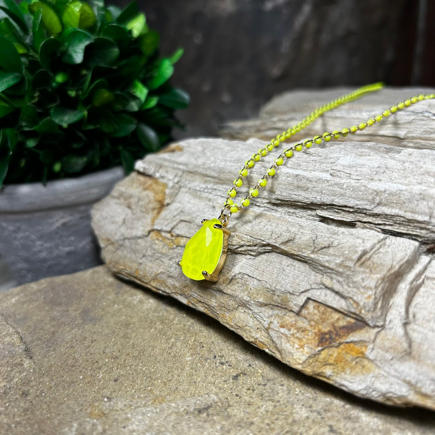 Neon Yellow Teardrop Necklace