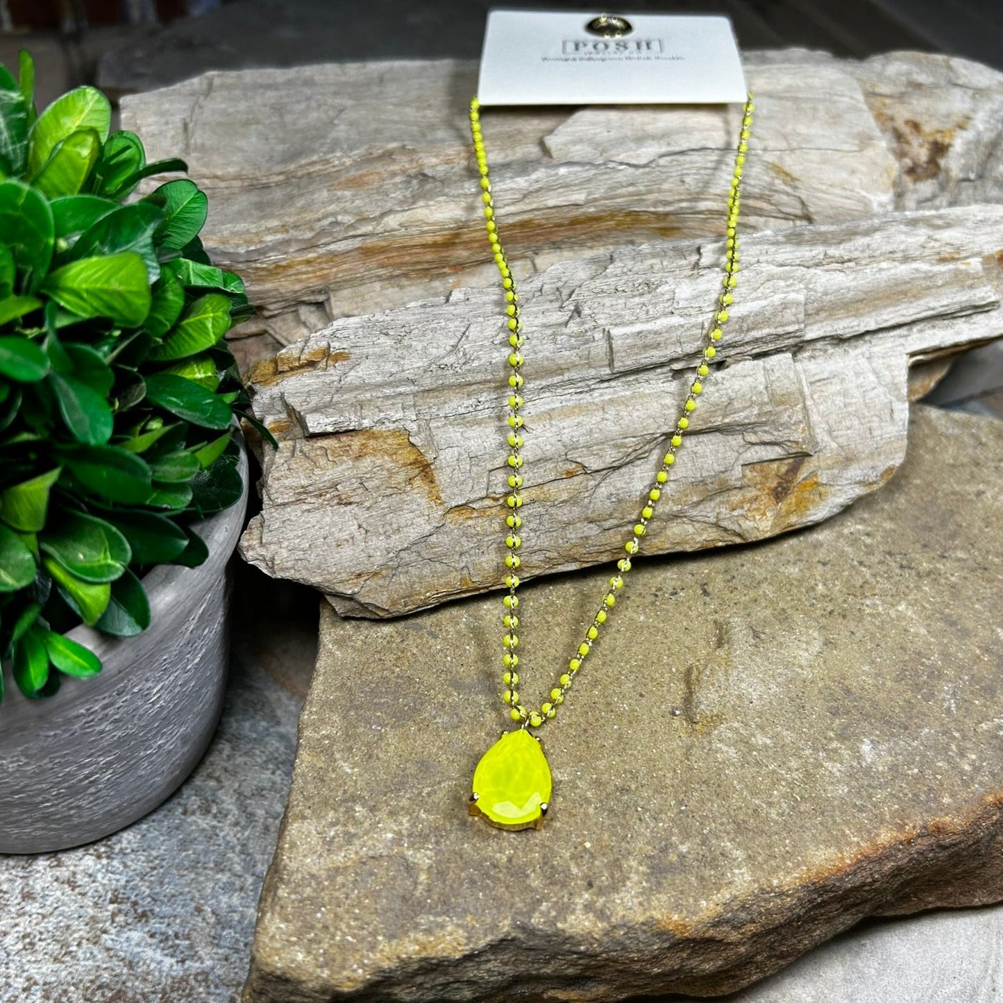 Neon Yellow Teardrop Necklace