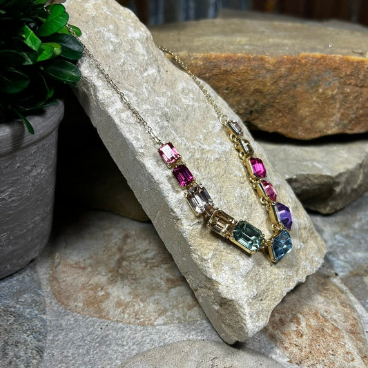 Multicolor Rectangle Rhinestone Necklace
