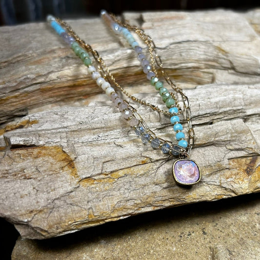 Lavender Triple Strand Necklace