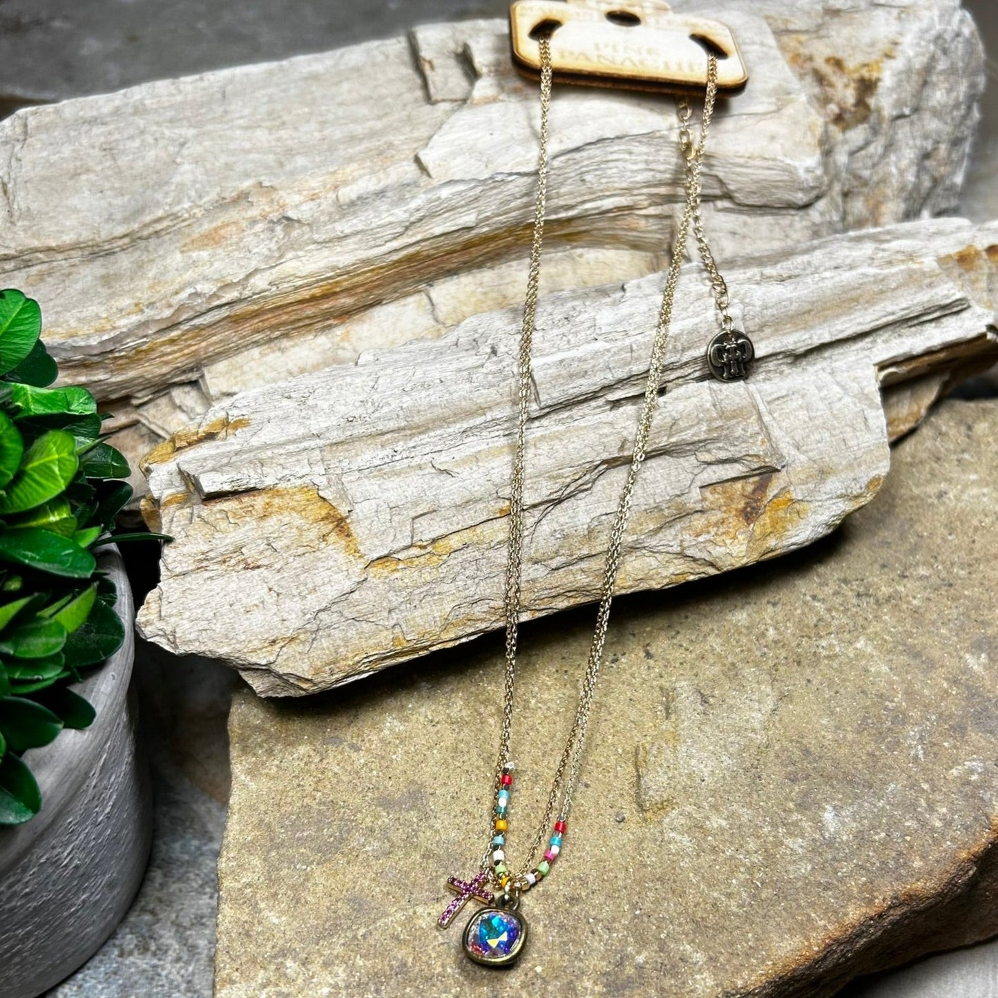 Multicolor Cross Drop Necklace