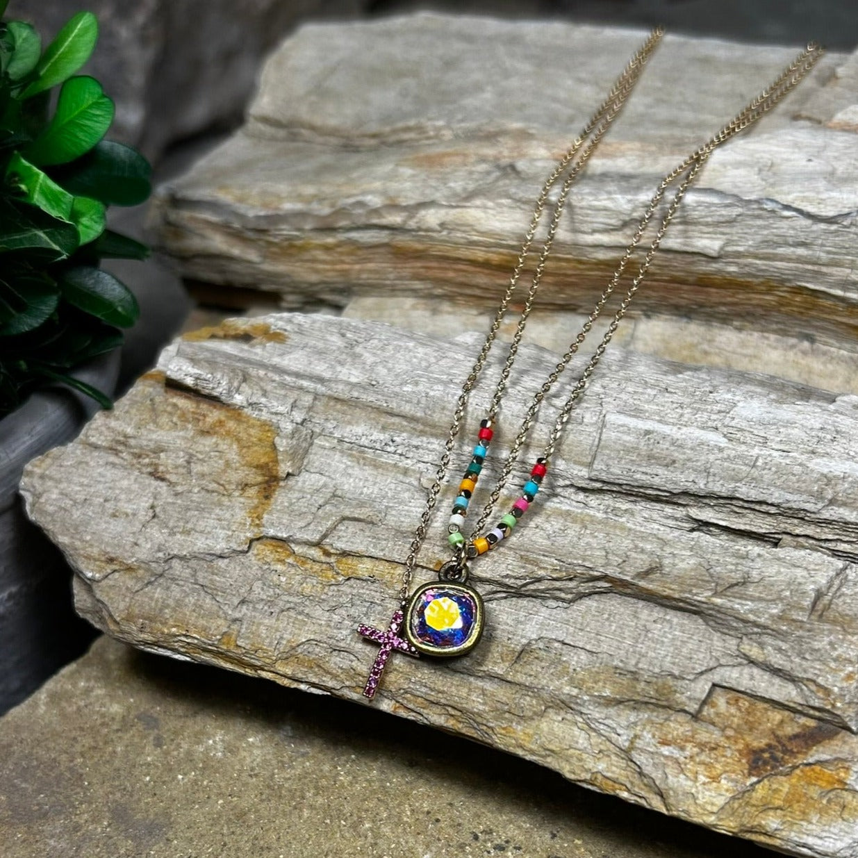 Multicolor Cross Drop Necklace