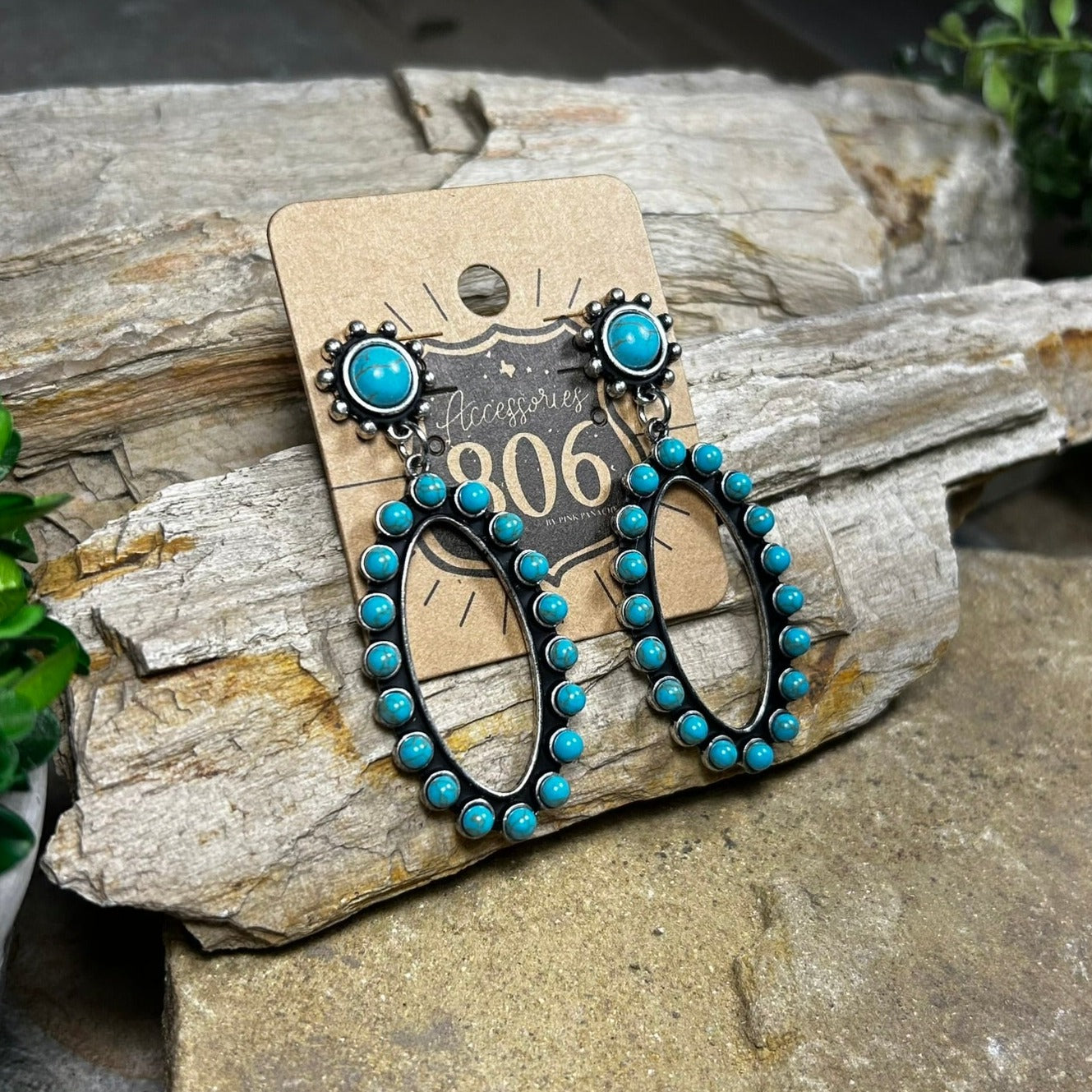 Turquoise Burnished Oval Earrings