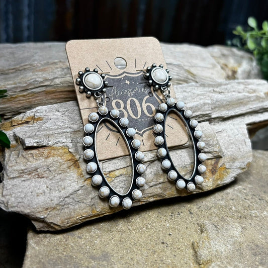 White Burnished Oval Earrings