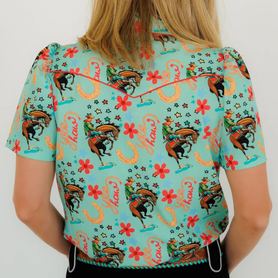 Howdy Hanny Pearl Snap, Turquoise Yeehaw Short Sleeve