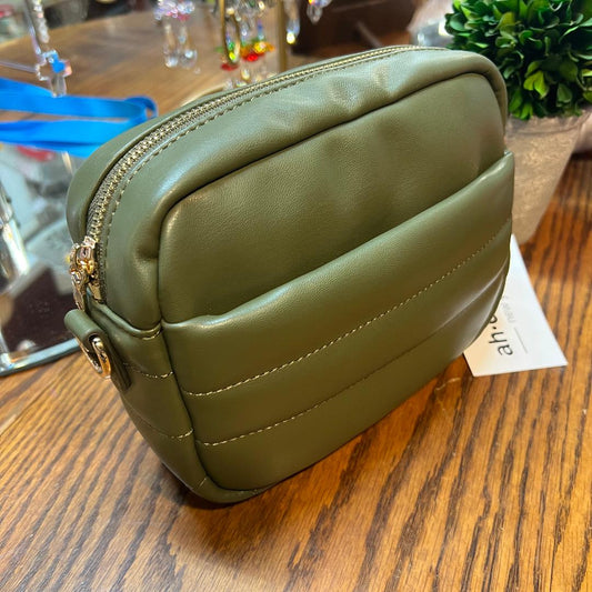 Sadie Quilted Army Green Vegan Leather Zip Top Messenger/ Strap Sold Separately
