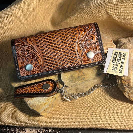 Basket Weave Tooled Biker/ Trucker Wallet