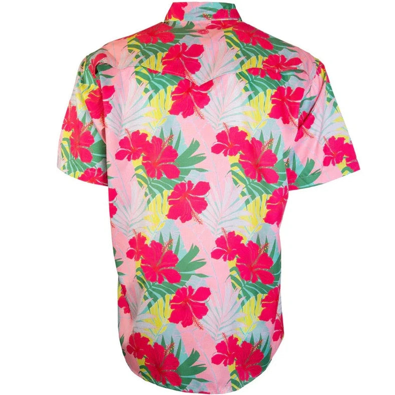 SOL PINK/PALM PRINT SS Pearl Snap Shirt