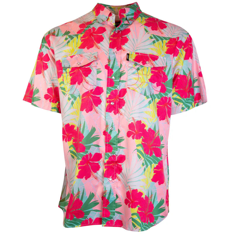 SOL PINK/PALM PRINT SS Pearl Snap Shirt