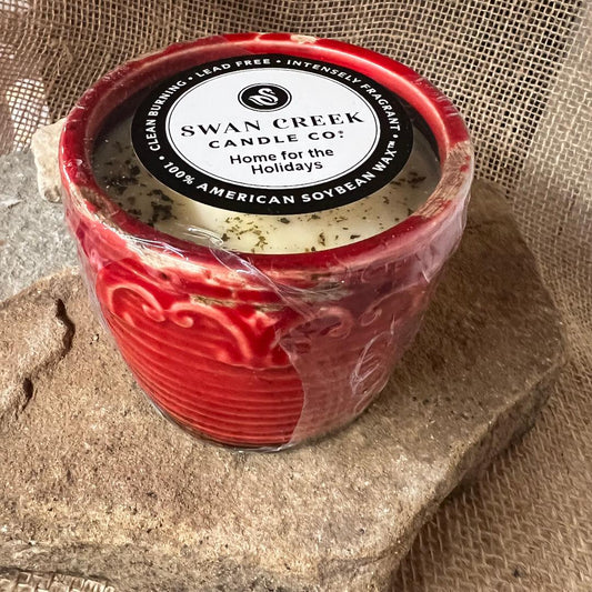 Vintage Home for the Holidays Red Round Candle Filled Pot