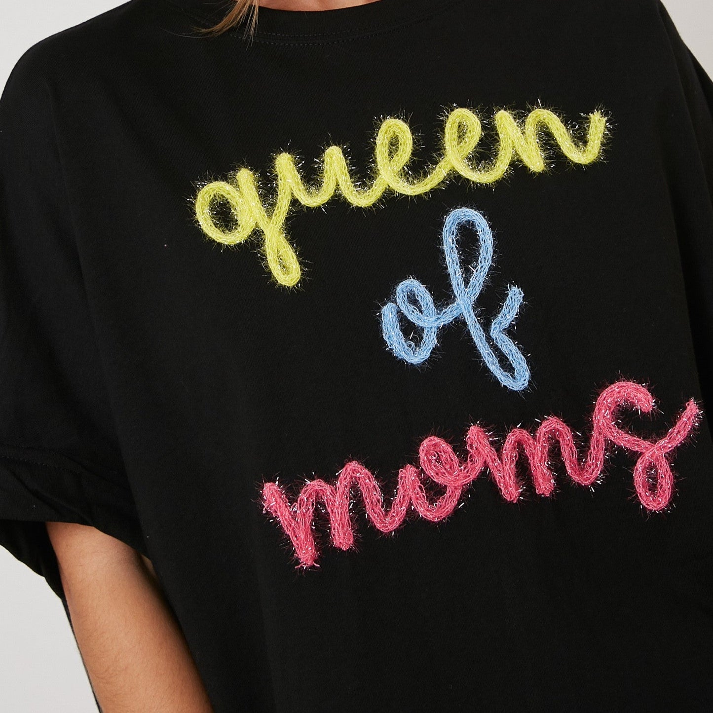 Queen of Moms Lurex Embroidery Oversized Tee