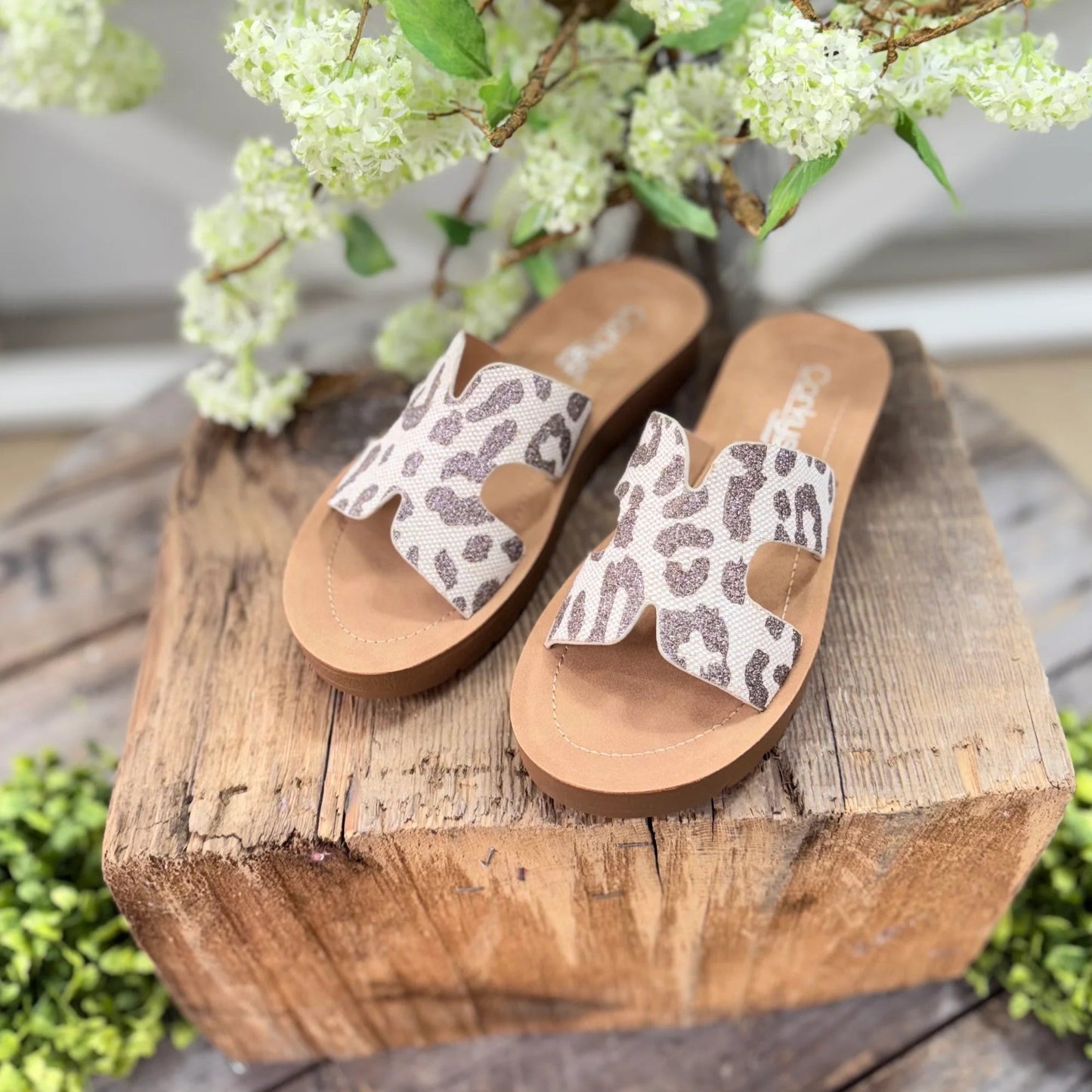 Tan Sparkle Leopard Hold Please Sandal