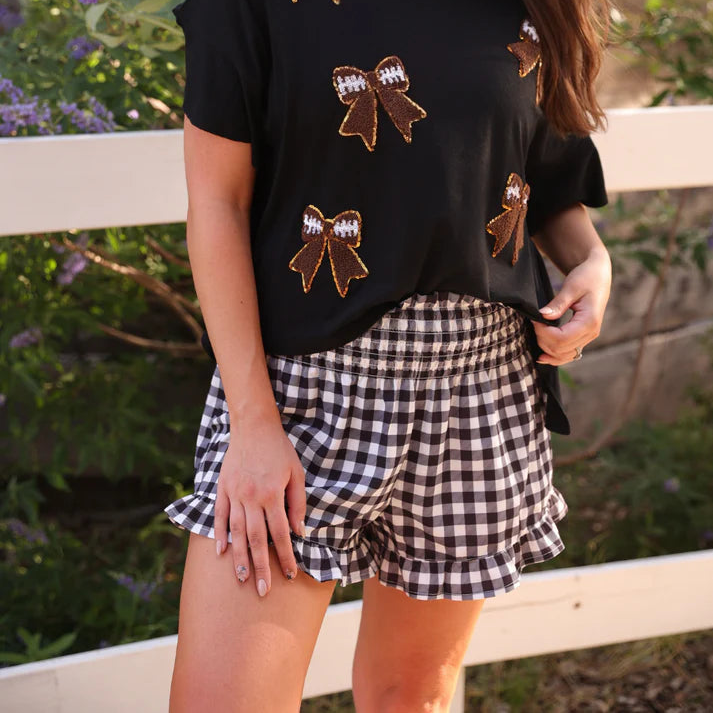 Sunny Strolls High Waisted Shorts- Black Gingham