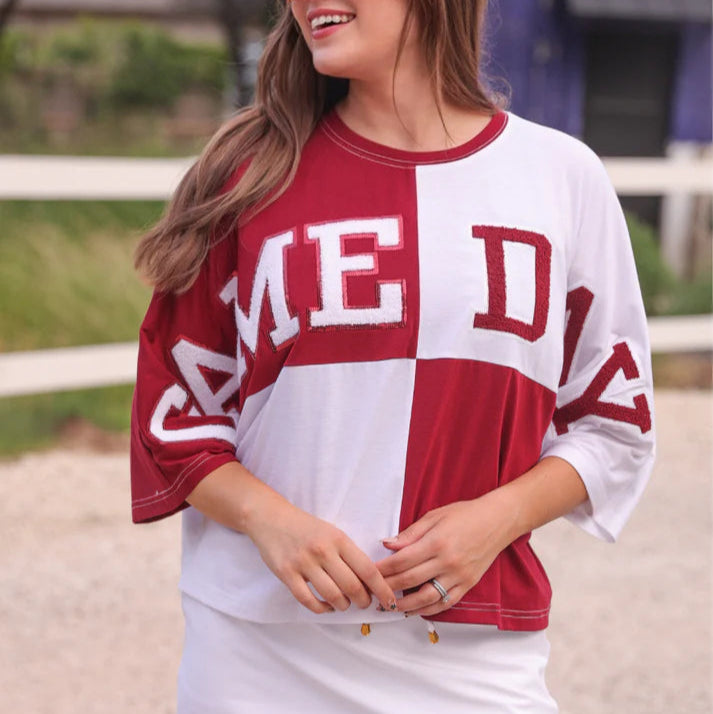 Huddle Up Color Block Top- Maroon