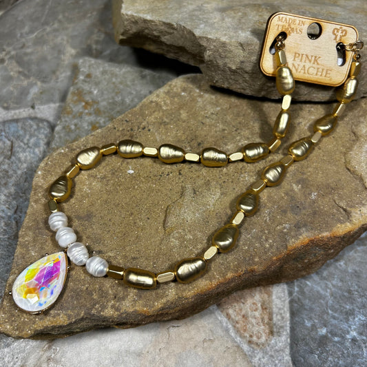 Gold and Pearl Bead Necklace