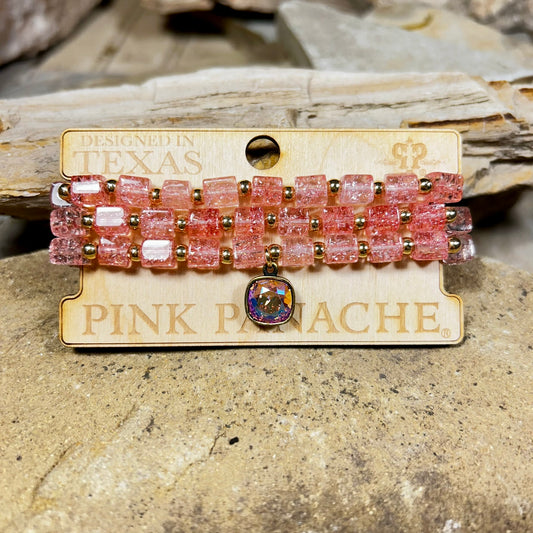 Pink Crystal Bead Bracelet Set