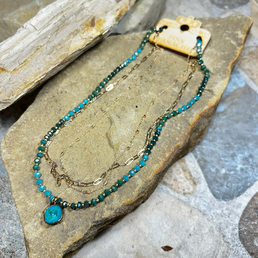 Blue Triple Strand Necklace