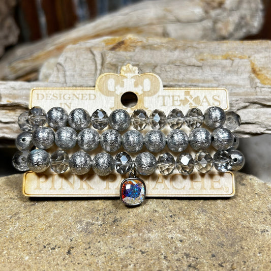 Crystal and Round Bead Bracelet Set