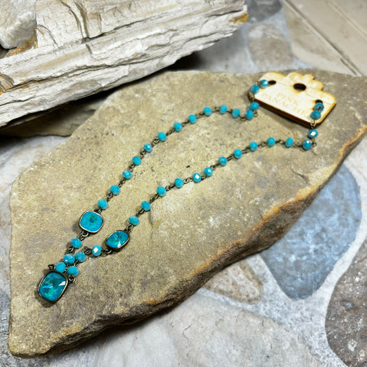 Bead and Crystal Necklace Blue