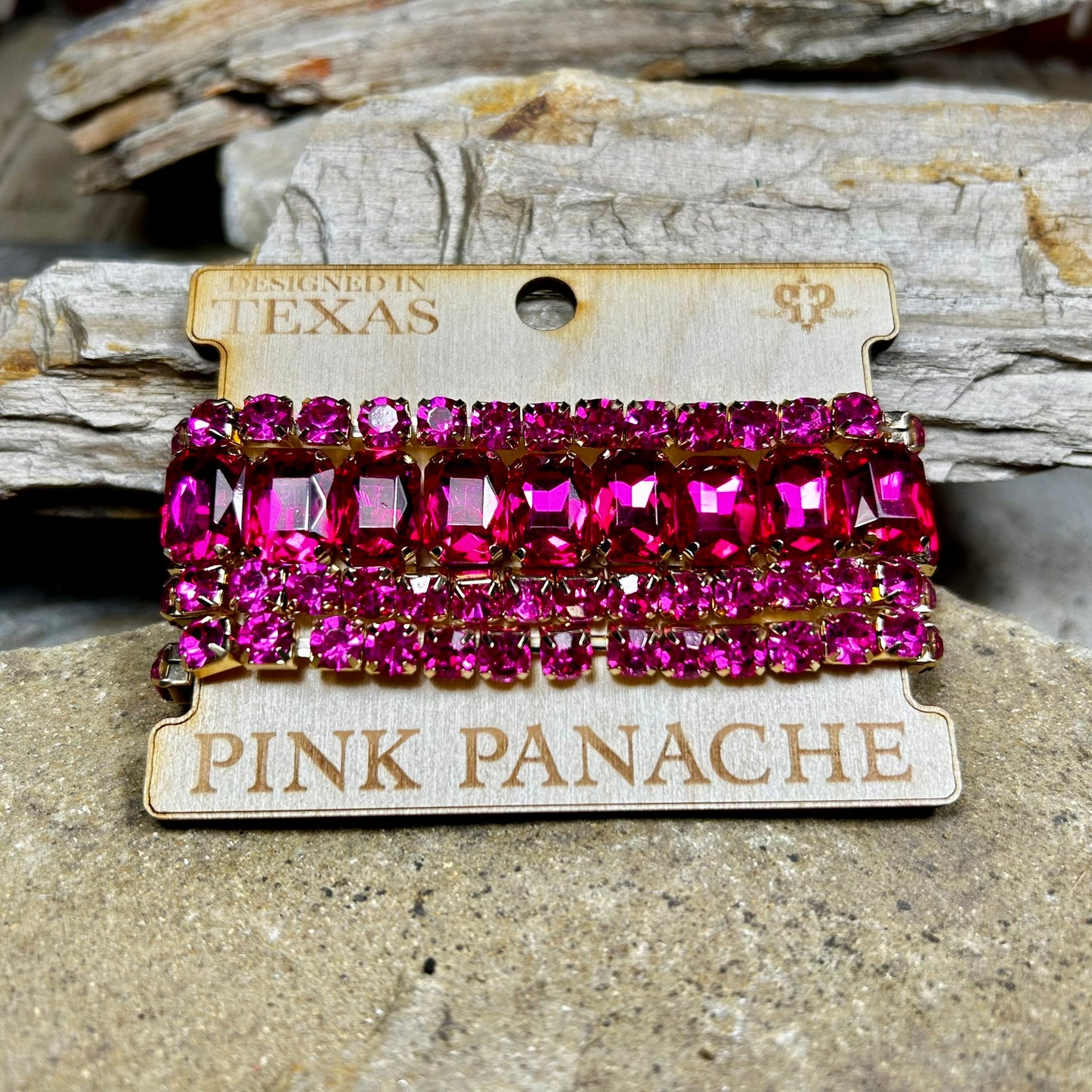 Fuchsia Rhinestone Gold Stretch Bracelet