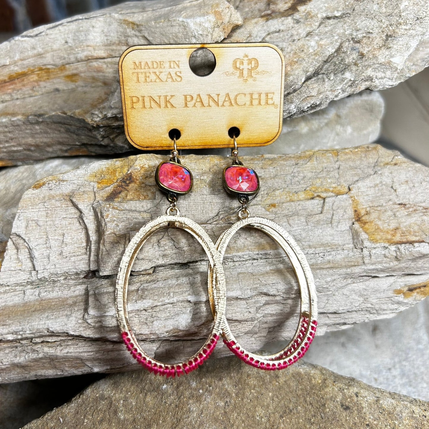 Pink and Gold Oval Earrings