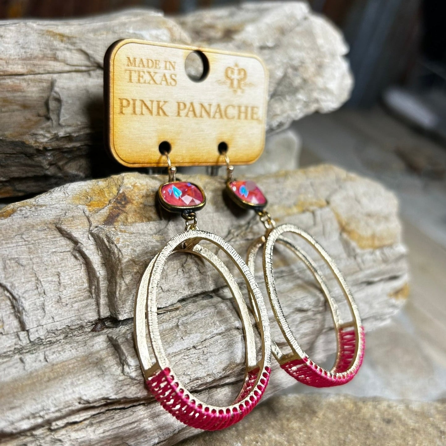 Pink and Gold Oval Earrings