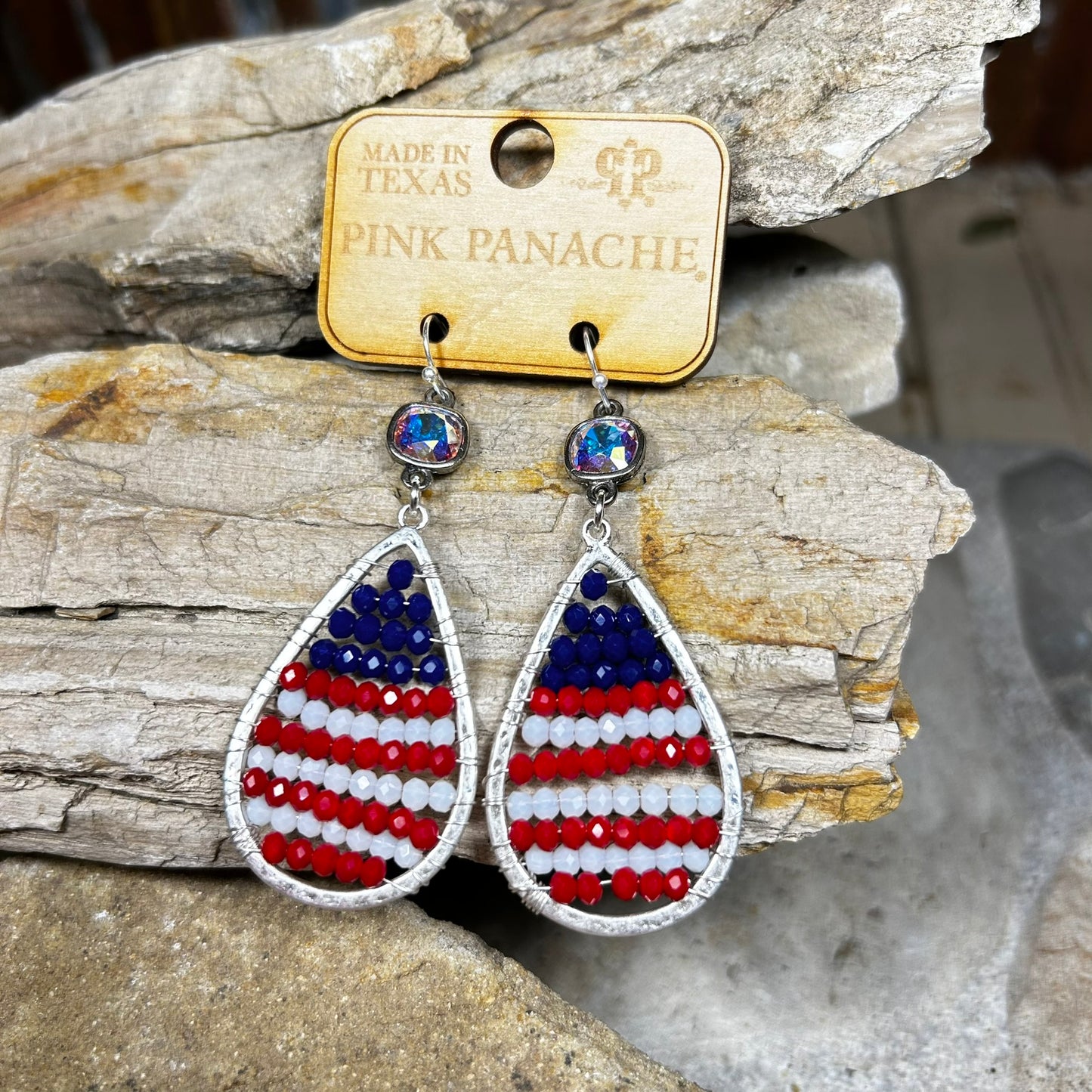 Silver Patriotic Teardrop Earrings