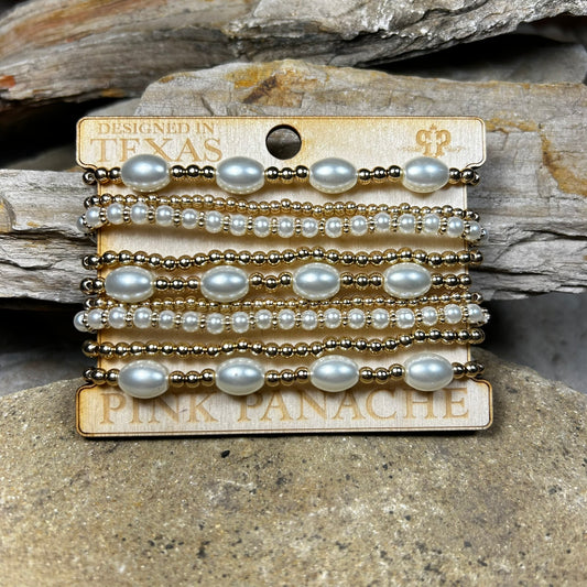Gold Pearl Bead Bracelet Set
