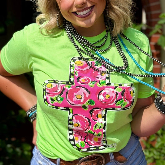 Callie Ann Stelter Pink Floral Cross Tee