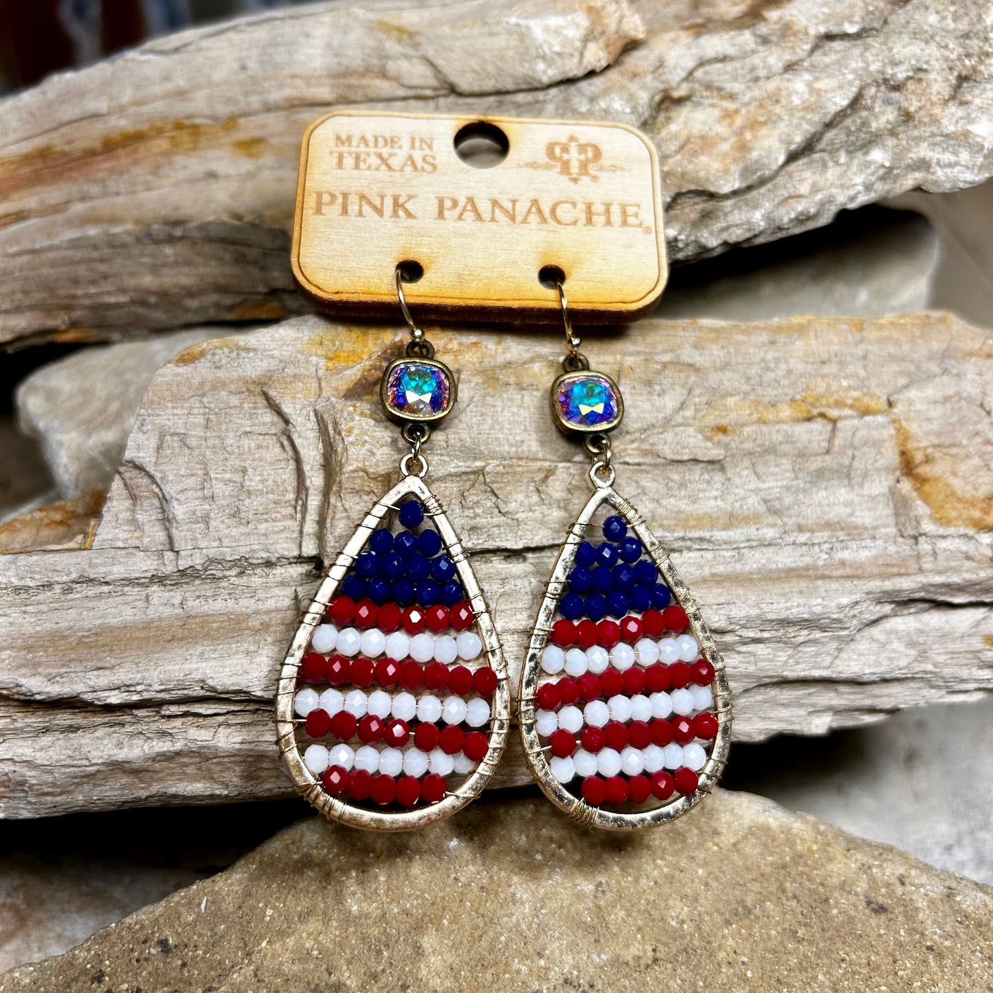 Gold Patriotic Teardrop Earrings