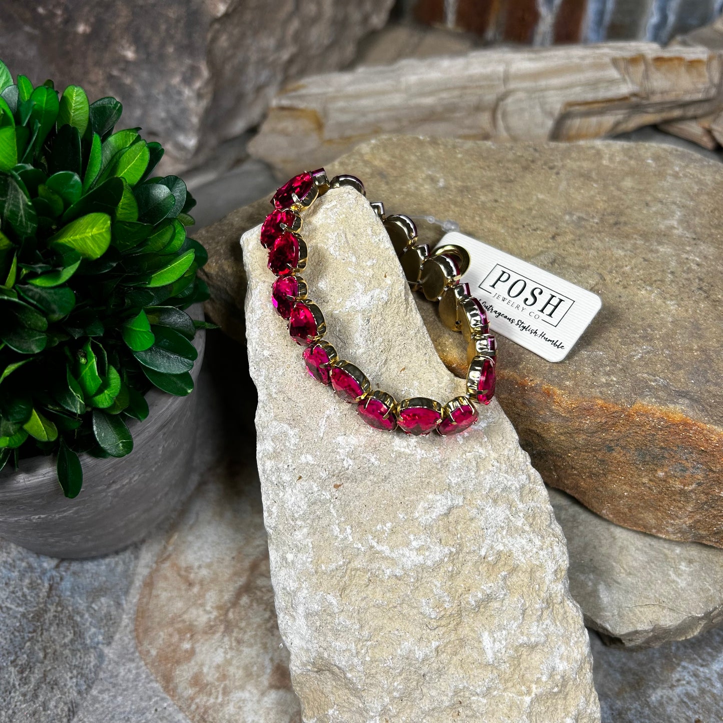 Fuchsia Rhinestone Teardrop Bracelet