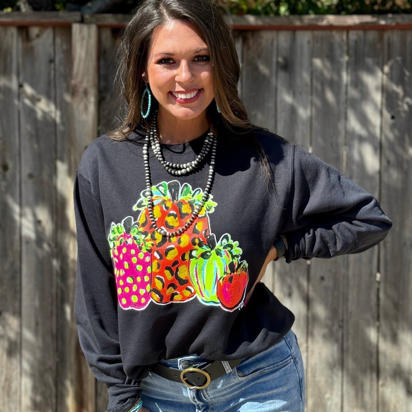 Callie Ann Stelter Neon Pumpkins Vneck & Sweatshirt